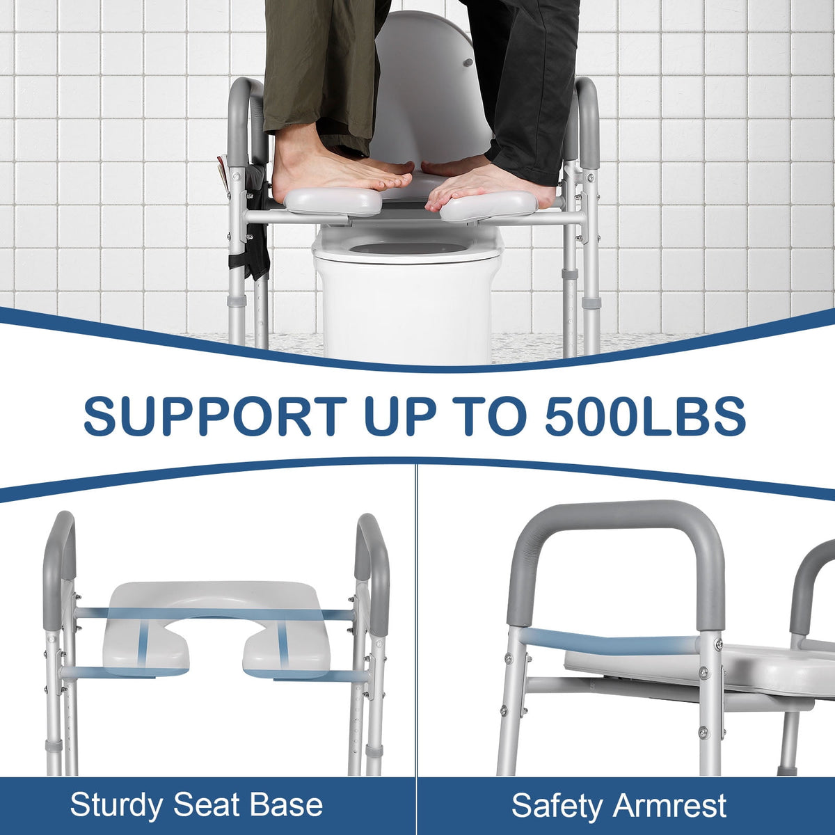 500lbs Adjustable Toilet Seat Risers for Seniors with Storage Pouch, Raised Toilet Seat with Handles for Elderly, Pregnant and Disable, Padded Handicap Toilet Seat Riser (Without Bucket)