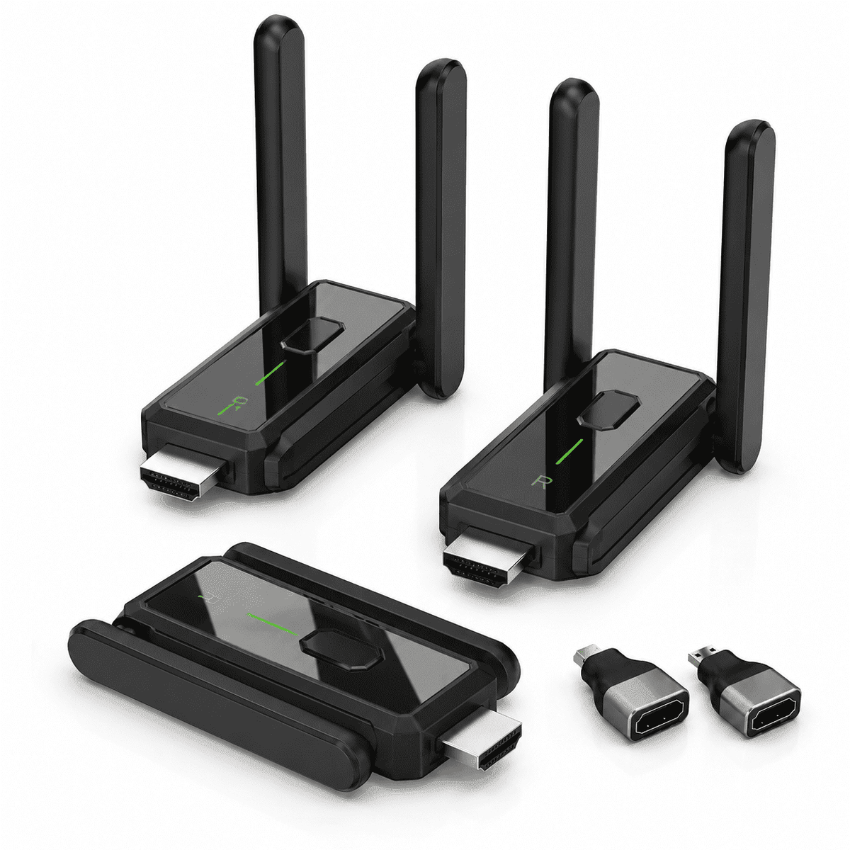 Wireless HDMI Transmitter and Receiver with 2 Receivers, 394FT Long Range Wireless HDMI System, Dual Band 2.4GHz/5GHz, Plug and Play, Multi Screen Display for Projector, TV, Laptop, PC, Camera