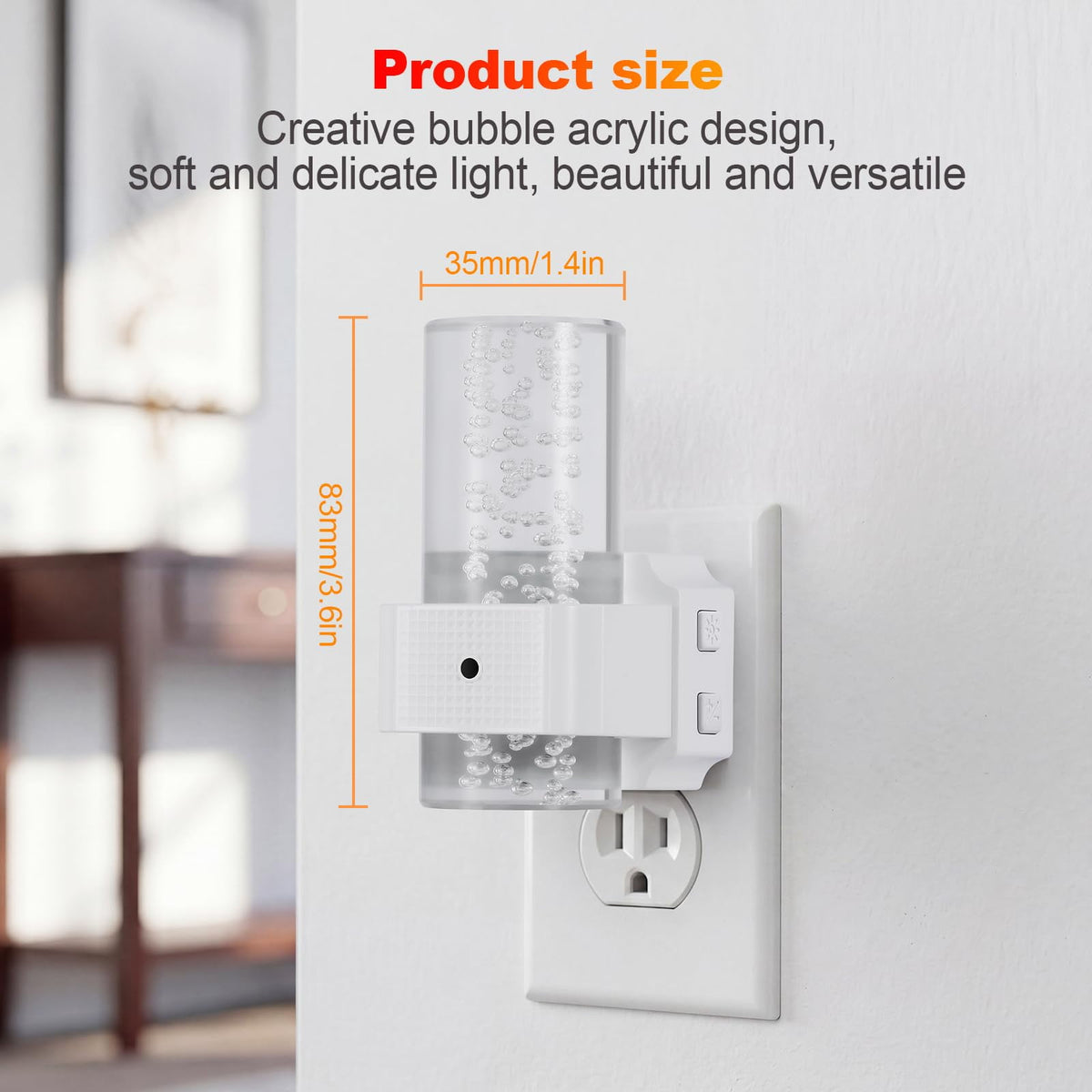 Plug in Night Light, 2 Pack LED Night Lights with Dusk to Dawn Sensor, RGB & 3000K Warm White, 4-Level Adjustable Brightness, Acrylic Bubble Design Nightlight for Bedroom, Bathroom, Hallway